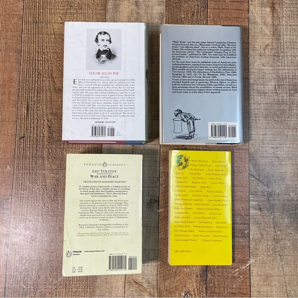 Edgar Allan Poe Complete Stories & Poems A Tramp Abroad War and Peace Tolstoy